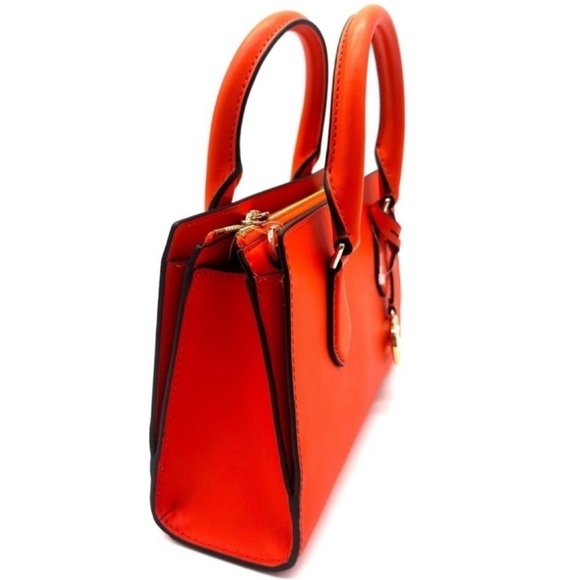 Michael Kors Sheila Small Center Zip Satchel Shoulder Crossbody Bag Orange/Gold - Picture 4 of 11